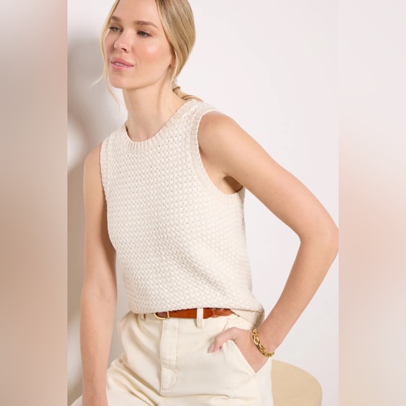 Evereve Tatum Textured Cream Knot Sweater Tank Top - Picture 1 of 8